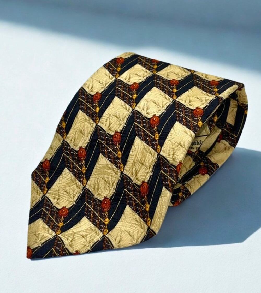 Ermenegildo Zegna Silk Tie Italy Art Deco Geometric Luxury Designer Necktie